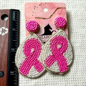 Pink Ribbon Breast Cancer Awareness Seed Bead Earrings